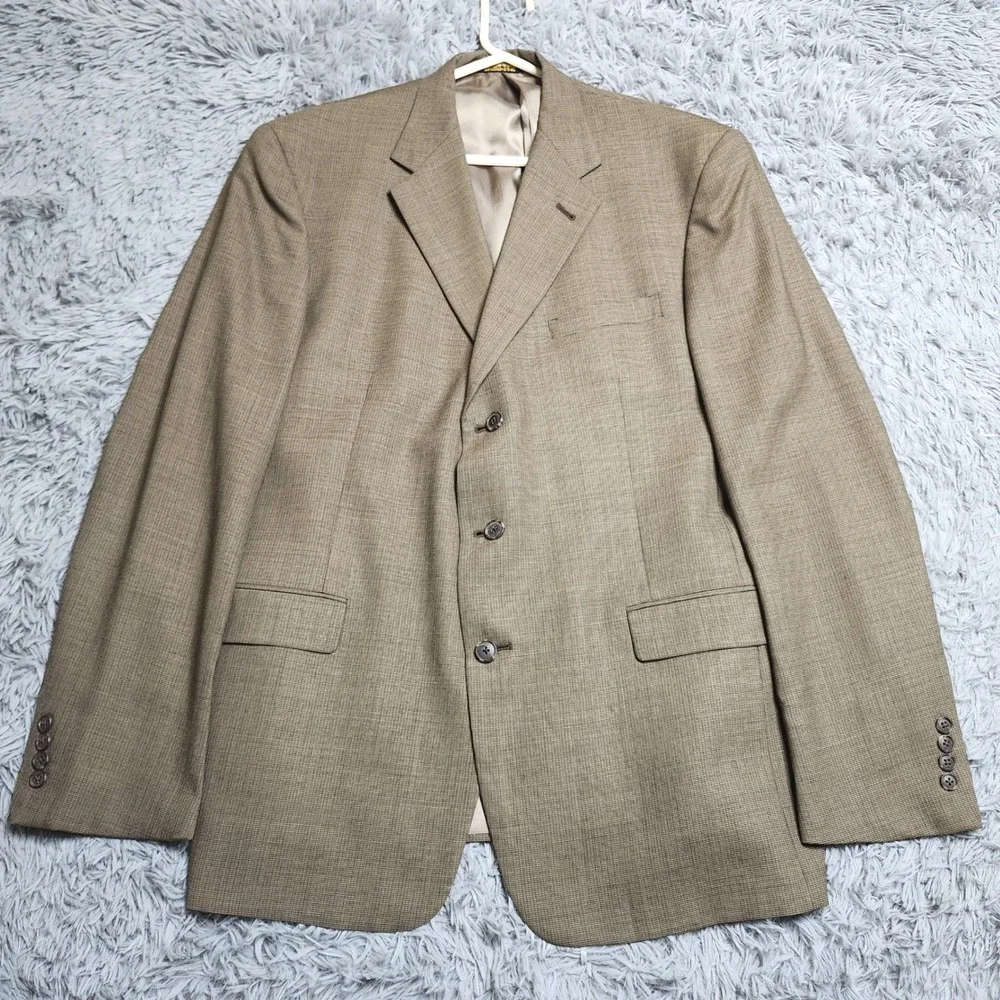 Austin Reed Sport Coat Blazer Mens 46L Brown Micro Check Wool Three Button USA